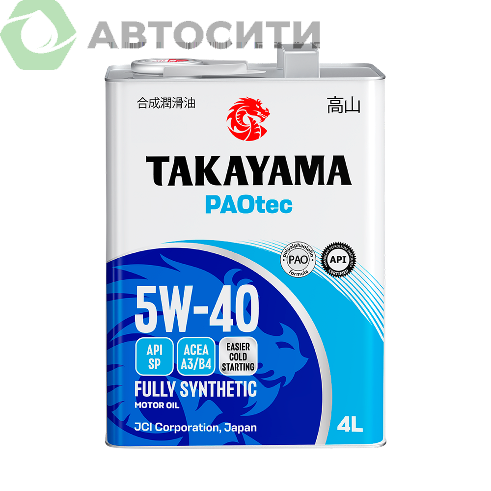 Масло моторное 5W-40 синтетическое Takayama PAOtec 4л (A3/B4 SP)