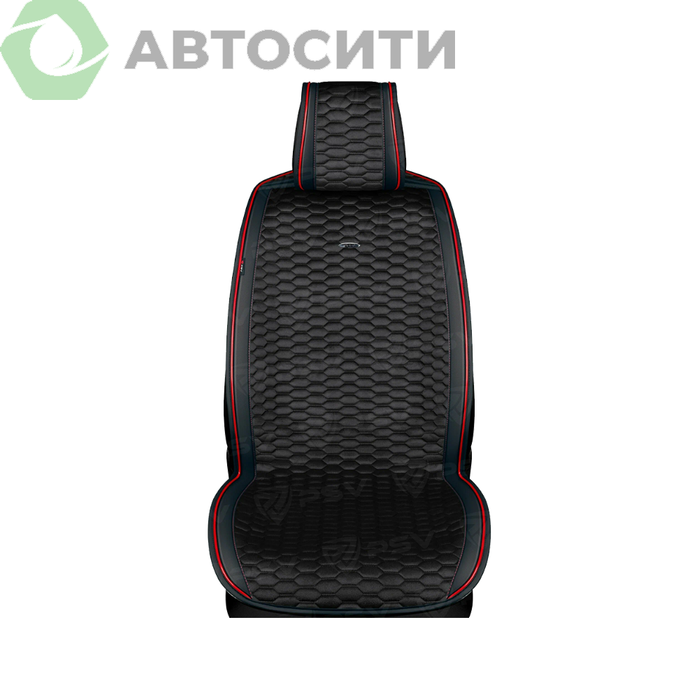 Накидка на сиденье PSV Hornet передняя вельвет экокожа красный кант 2 шт. черная