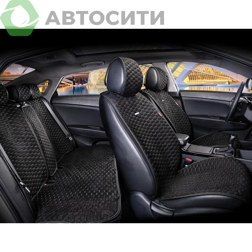 Накидка на сиденье CarFashion Bullet передняя велюр 6 пр. черная_черная_серая