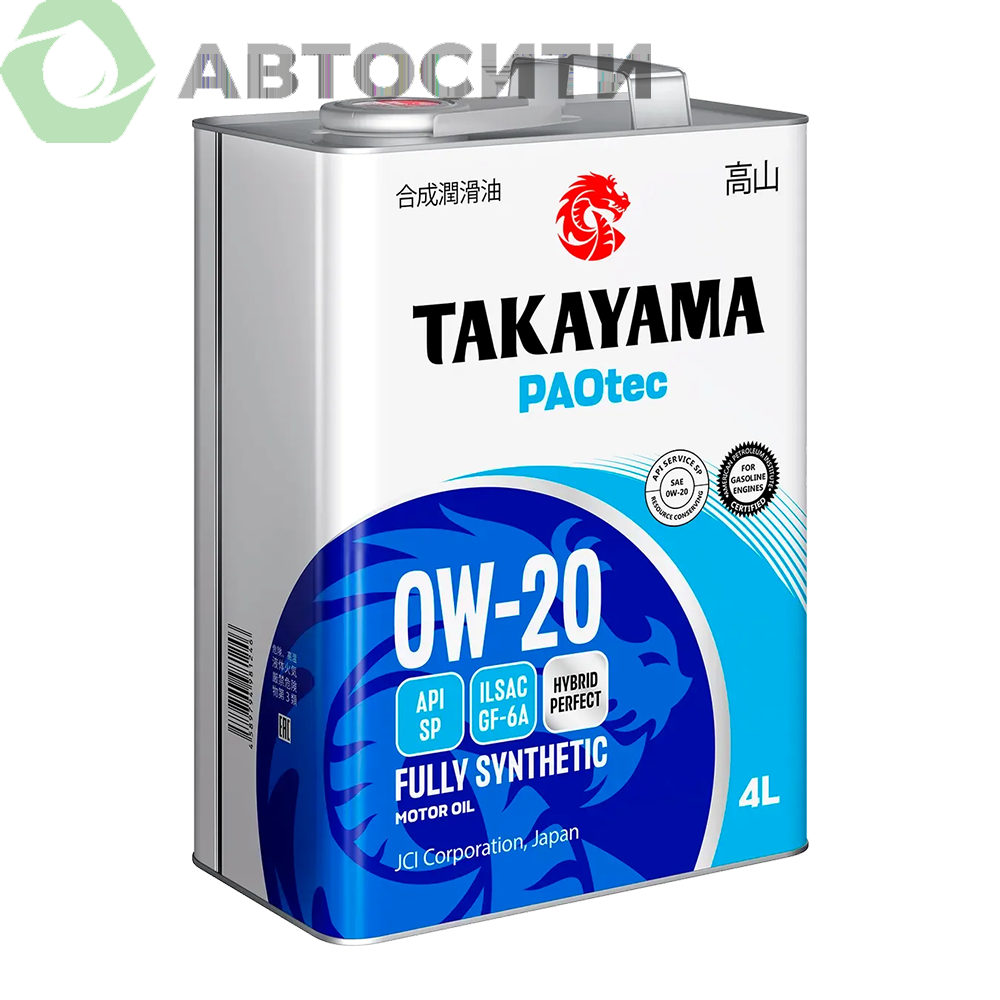 Масло моторное 0W-20 синтетическое Takayama PAOtec 4л (GF-6A/SP)