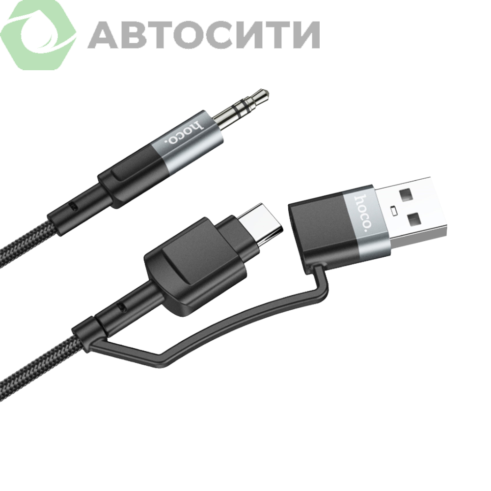 Кабель AUX HOCO 3.5(штекер) Type-C+USB 1м UPA23